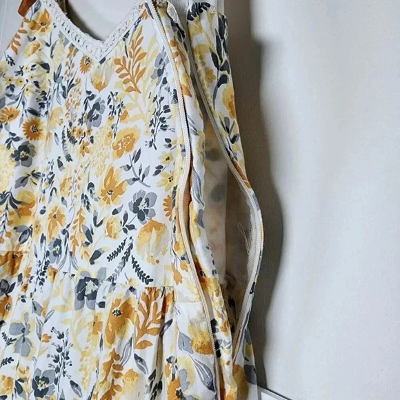 Joie V-neck Maxi Dress Yellow Floral Boho Tiered Impire Cotton Size 10 Women's - Picture 10 of 13